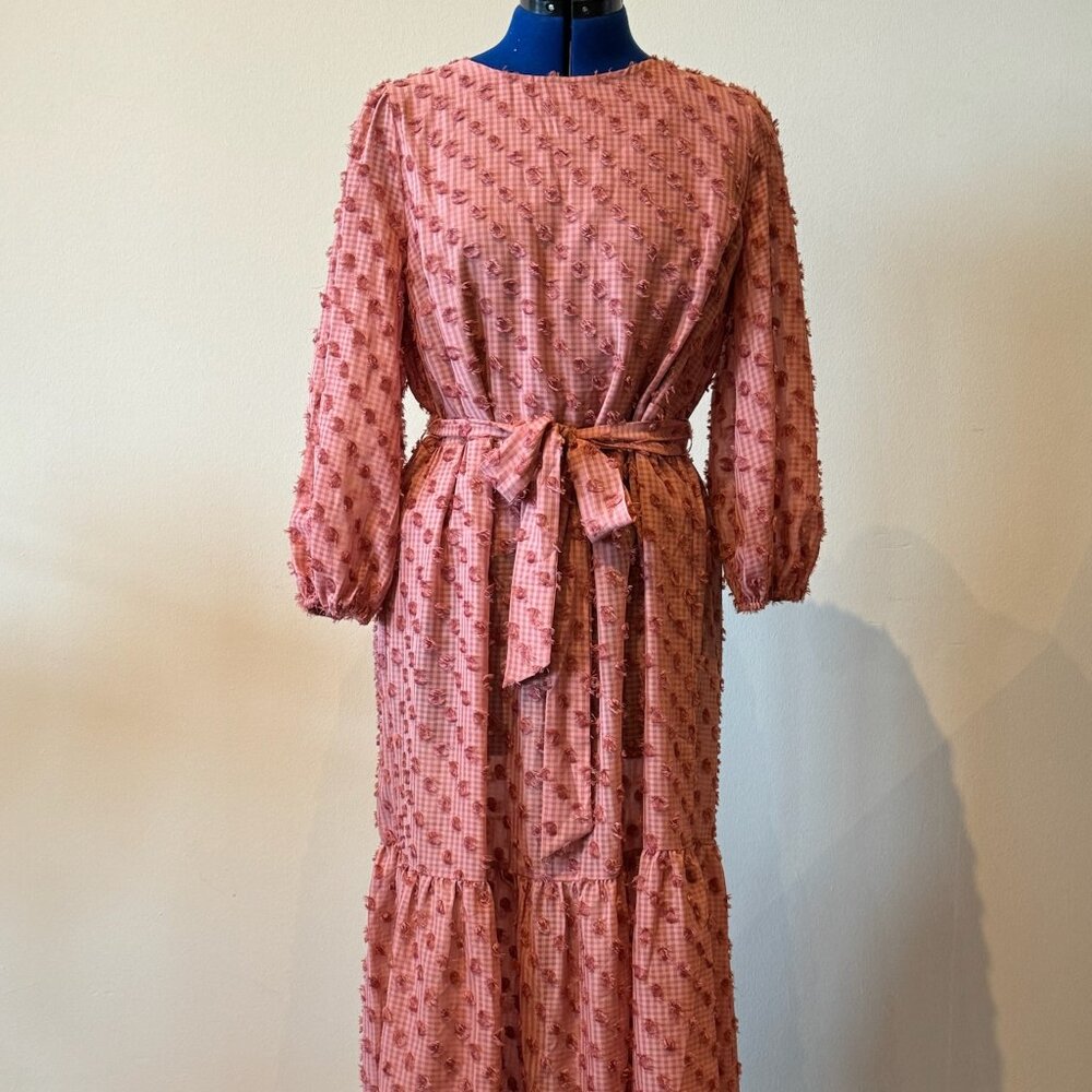 Pink Chiffon Tie-Waist Midi Dress